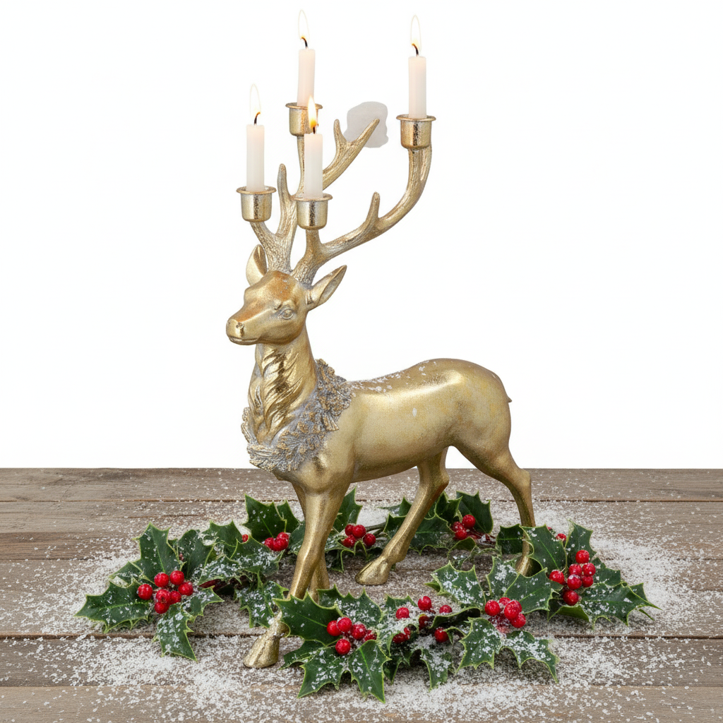 Golden Regal Stag Christmas Candelabra