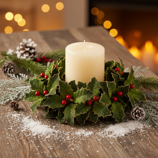 Holly and Berries Christmas Candle Ring