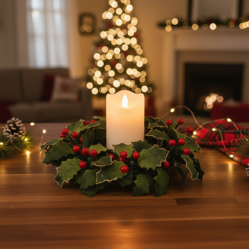 Holly and Berries Christmas Candle Ring