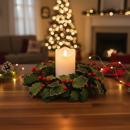 Holly and Berries Christmas Candle Ring