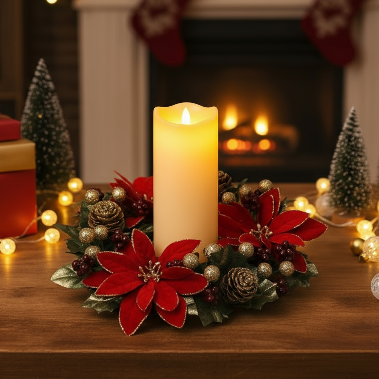 Red Poinsettia Christmas Candle Ring