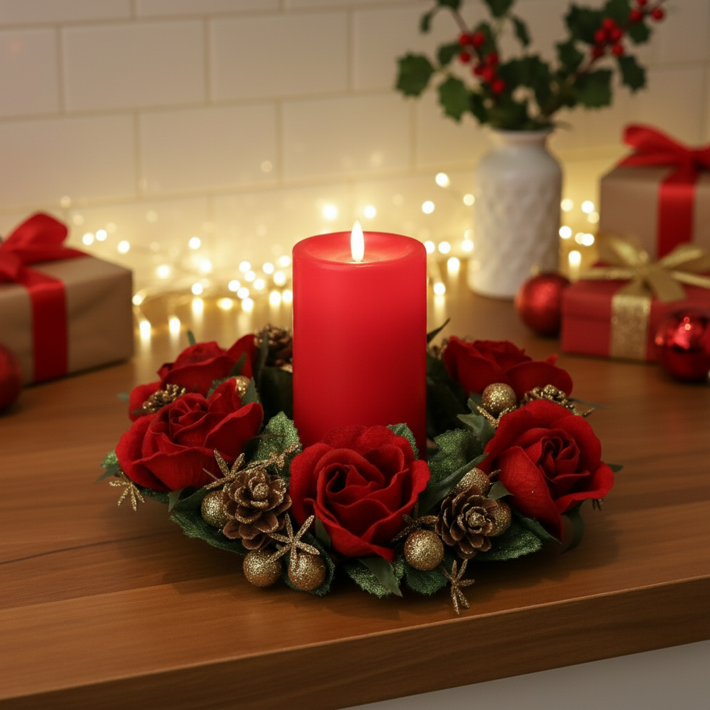 Red Rose Christmas Candle Ring