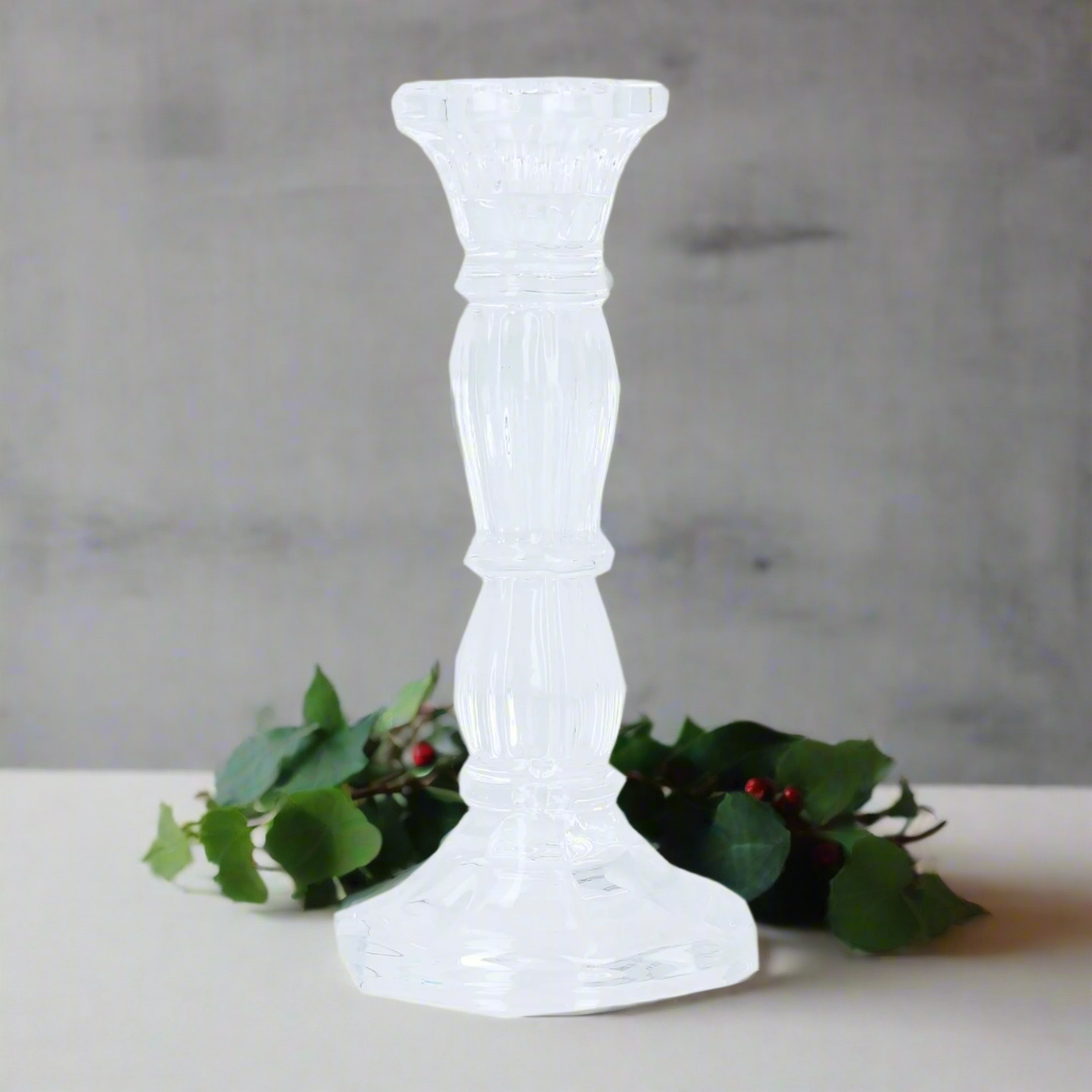 Clear Glass Christmas Candlestick Holder 15cm