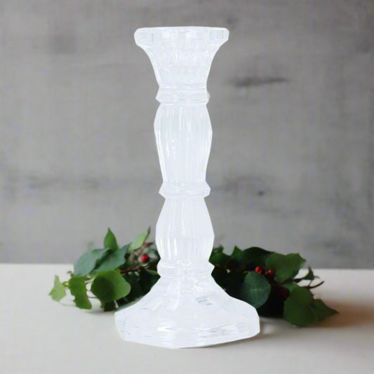 Clear Glass Christmas Candlestick Holder 15cm