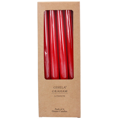 Red dinner candles in a Gisela Graham London box on a white background