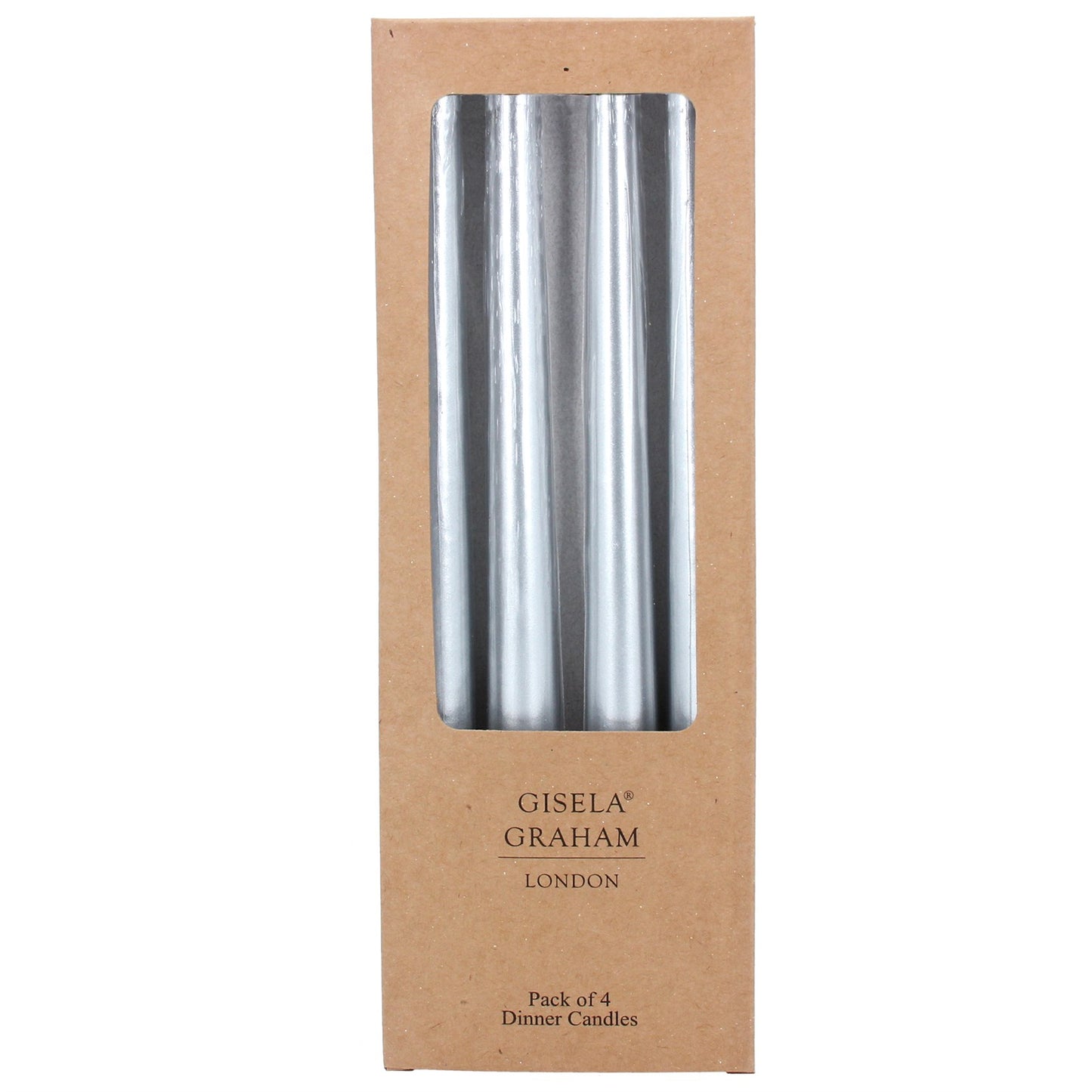 Box of 4 Metallic Silver Taper Candles