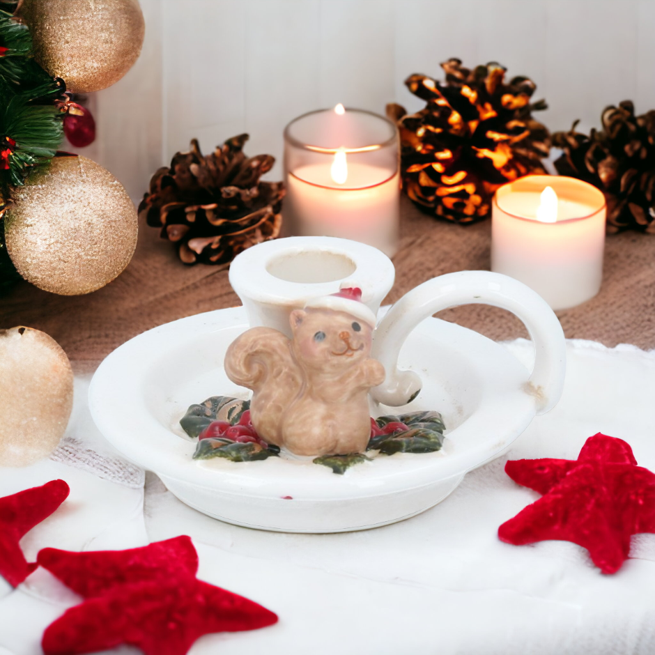 Squirrel Wee Willie Winkie Ceramic Christmas Candleholder