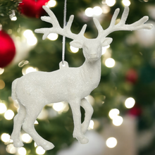 Load image into Gallery viewer, White Glitter Stag Christmas Hanging Decoration
