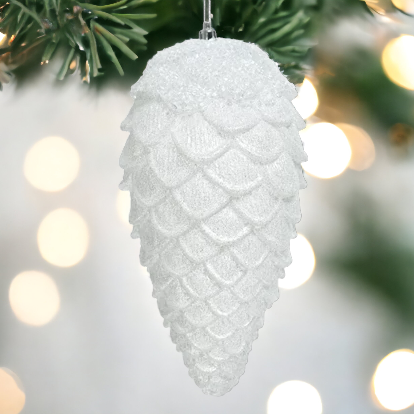 White Glitter Pinecone Tree Decoration