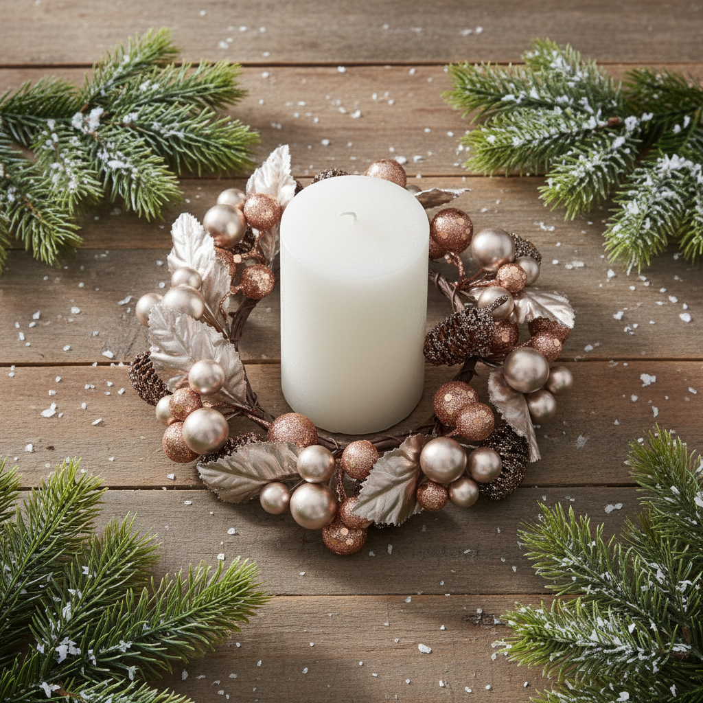 Gold & Copper Leaf and Berry Christmas Candle Ring