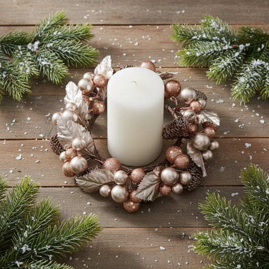 Gold & Copper Leaf and Berry Christmas Candle Ring
