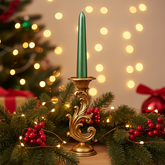 Vintage Style Gold Scroll Christmas Candlestick