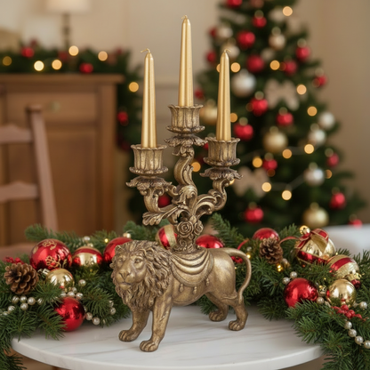 Gold Lion Vintage Style Christmas Candelabra