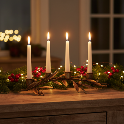 Antique Gold Sprig & Berries Christmas Candelabra