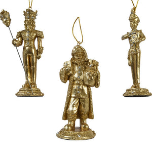 Set of 3 Gold Nutcracker Soldiers and Santa Hanging Decoration