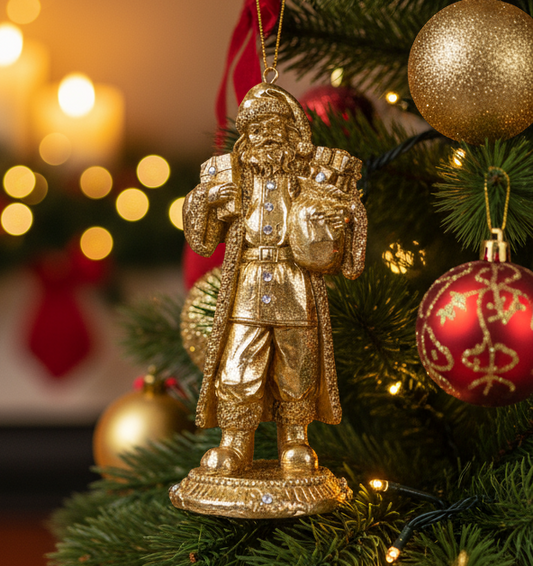 Gold Santa Hanging Christmas Decoration