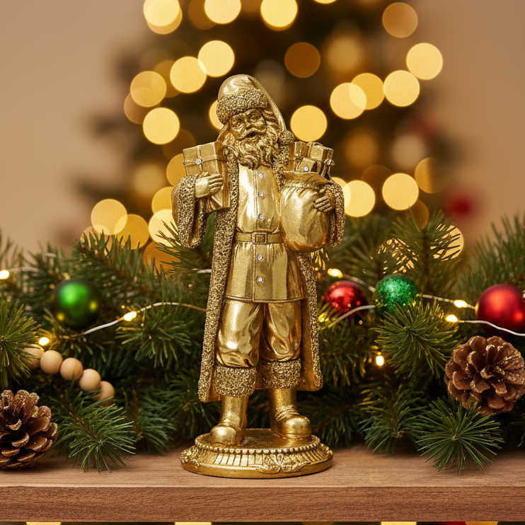 Gold Santa Christmas Ornament Decoration 18cm