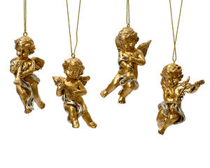 Set of 4 Gold and Silver Christmas Cherub Decorations