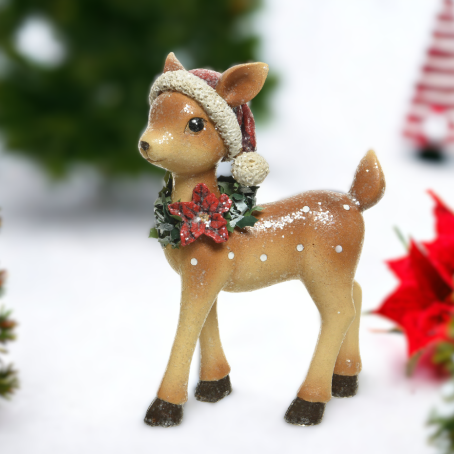 Christmas Deer with Santa Hat Ornament