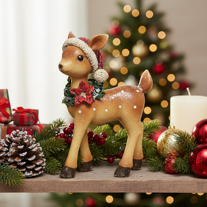 Baby Deer with Santa Hat Christmas Ornament