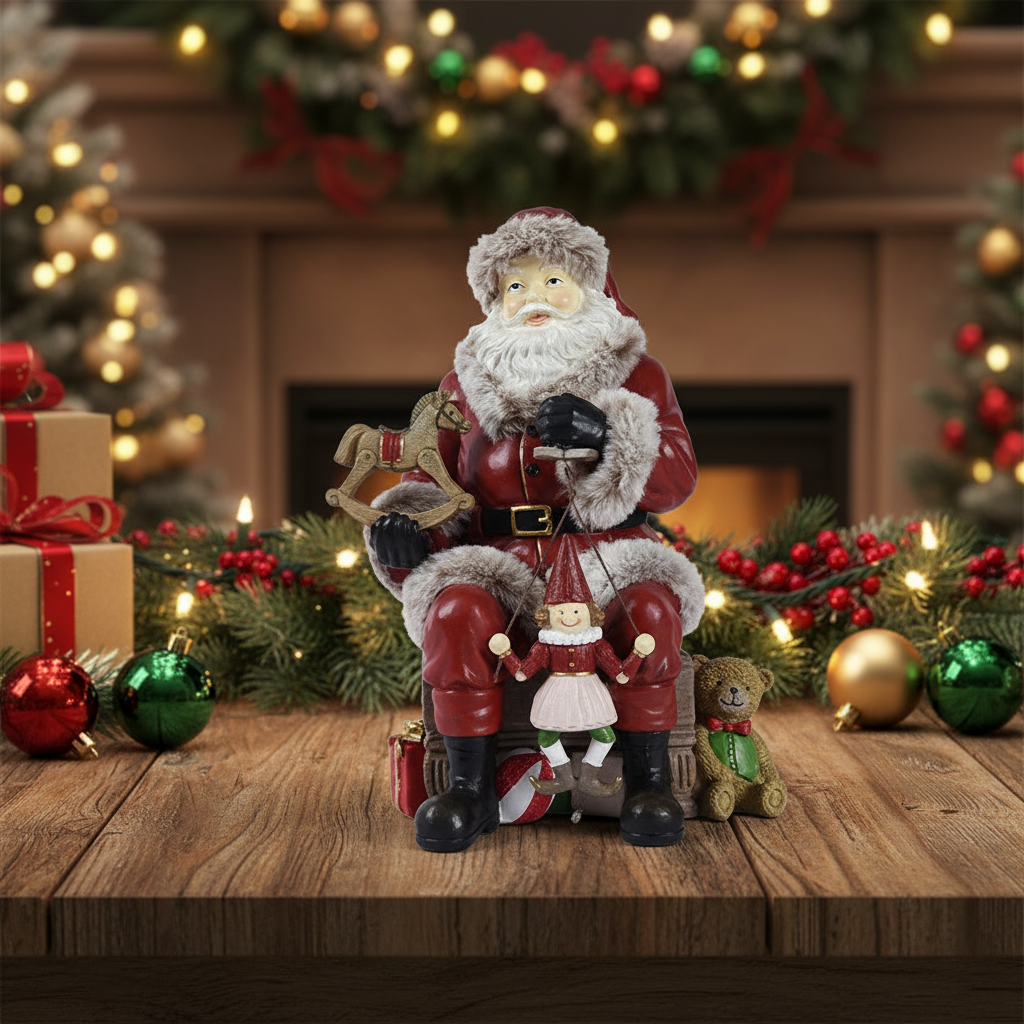 Santa with Traditional Christmas Toys Ornament 30cm