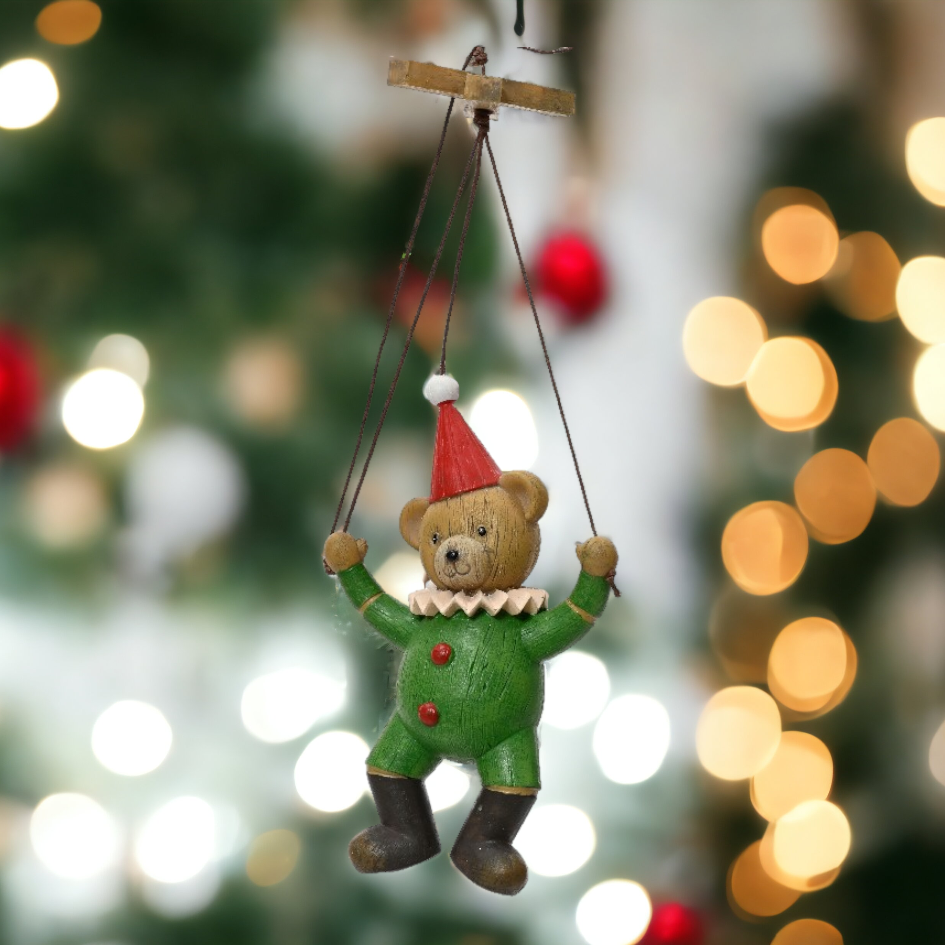 Hanging Puppet Style Teddy Bear Christmas Decoration