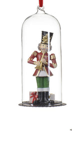 Hanging Glass Cloche with Nutcracker Christmas Decoration