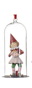 Hanging Glass Cloche with Doll Christmas Decoration