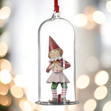 Load image into Gallery viewer, Hanging Glass Cloche with Doll Christmas Decoration
