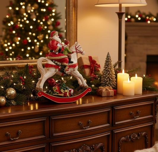 Santa and Child on Rocking Horse Christmas Decoration
