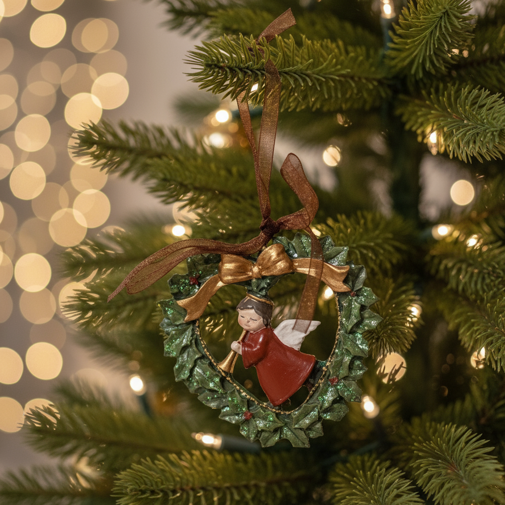 Angel in Wreath Hanging Christmas Decoration