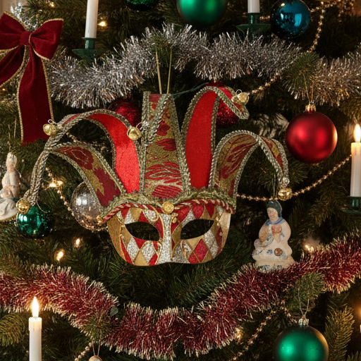 Harlequin Mask With Bells Christmas Decoration