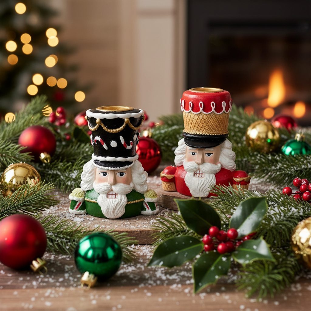  decorative nutcracker candle holders with hats 