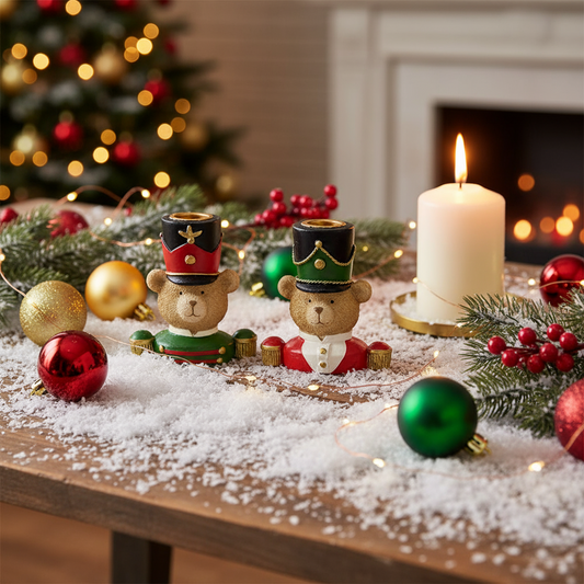 Bear Soldier Christmas Candle Holder Assorted