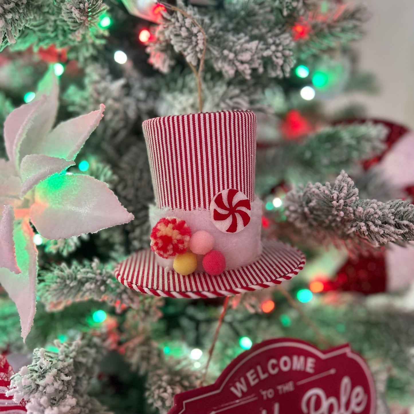 Candy Cane Top Hat Hanging Decoration