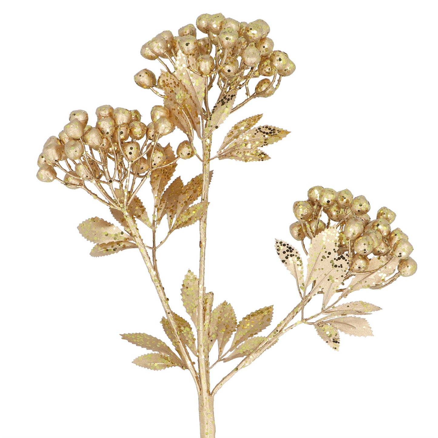 Decorative gold branch with berries on a white background