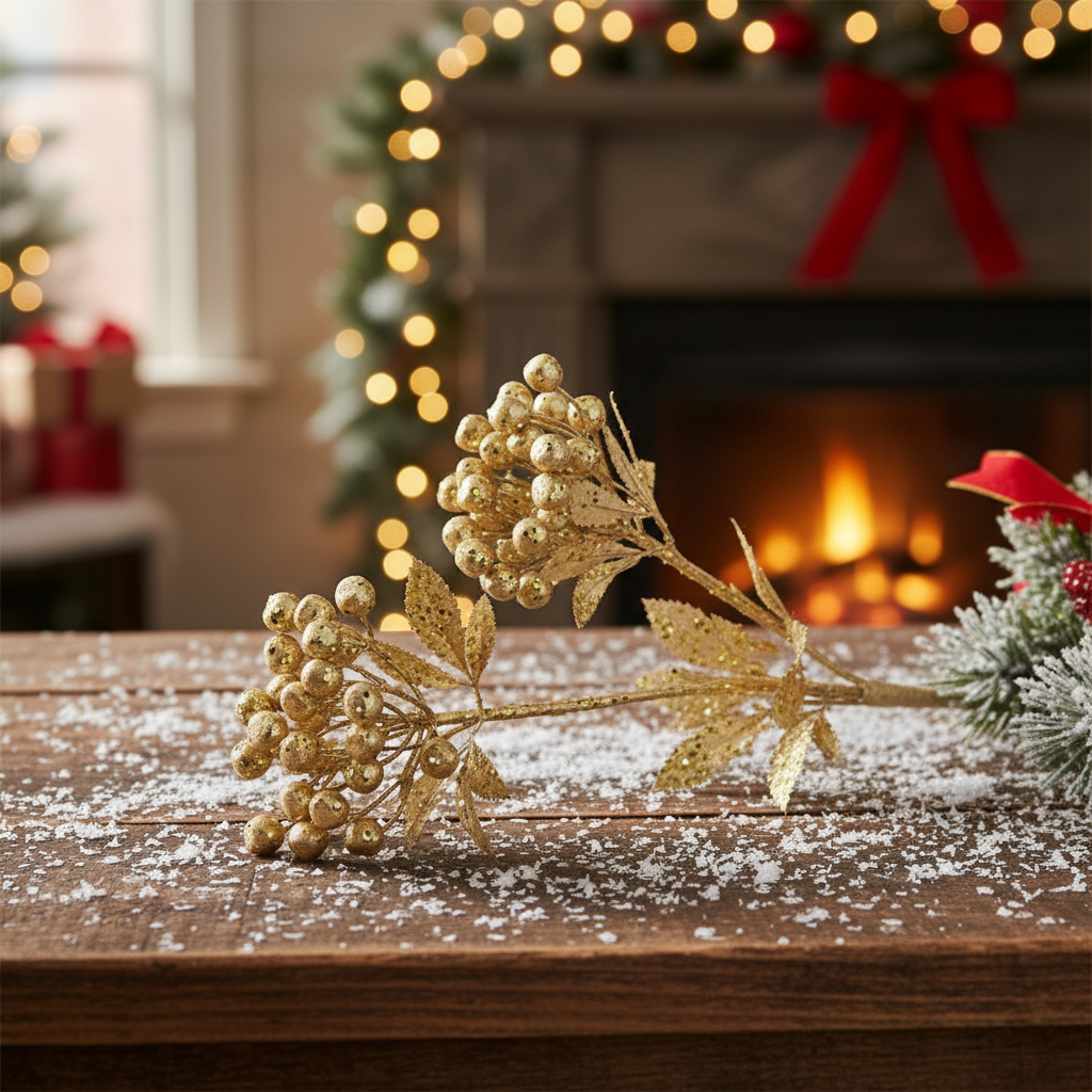 Gold Berries with Gold Christmas Foliage Spray