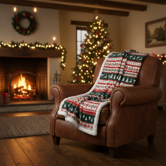 Christmas Patterned Red and Green Throw