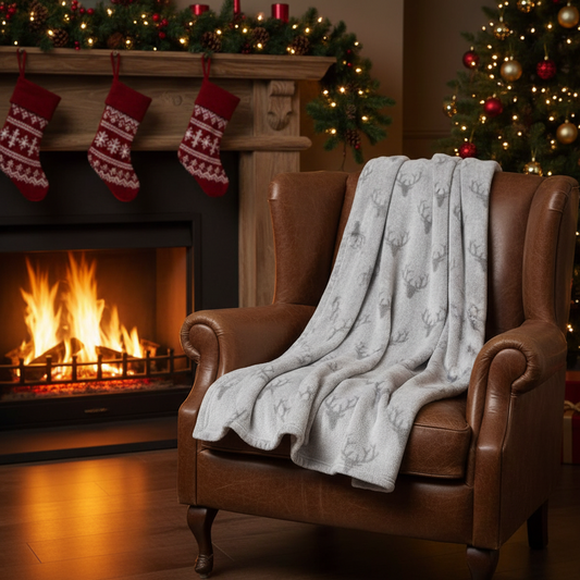 Christmas Reindeer Head Design Grey Throw