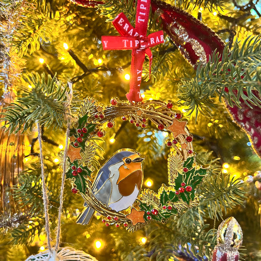 Sparkle Robin & Wreath Christmas Decoration