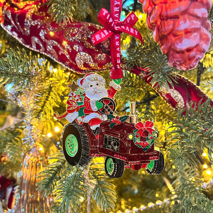 Santa Tractor Sparkle Christmas Decoration