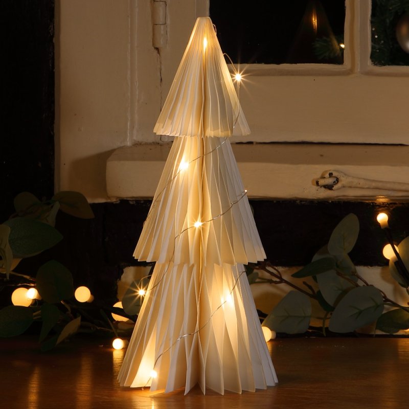 Cream Honeycomb Retro Paper Christmas Tree 30cm