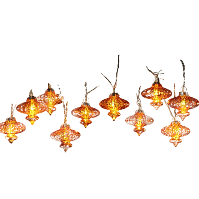 10 LED Lit Antique Effect Glass Shade Christmas Garland Lights