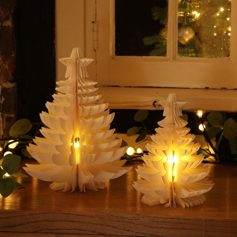 Set of 2 White Paper Christmas Trees