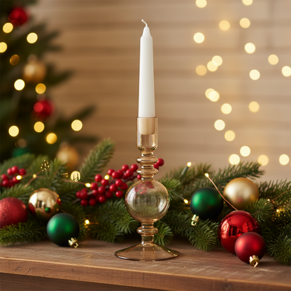 Amber Transparent Glass Christmas Candle Holder 19cm