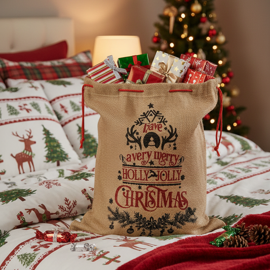 Holly Jolly Christmas Hessian Gift Bag