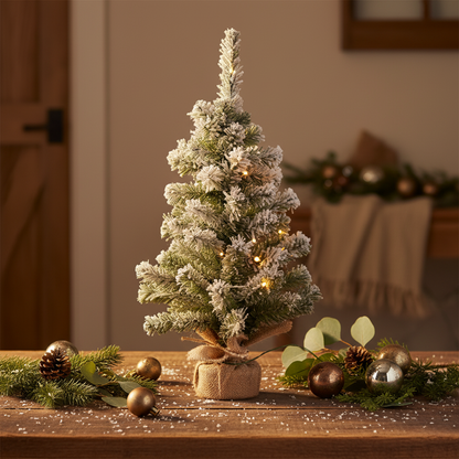 Snowy Imperial Pre-Lit Mini Christmas Tree in Hessian Bag 45cm