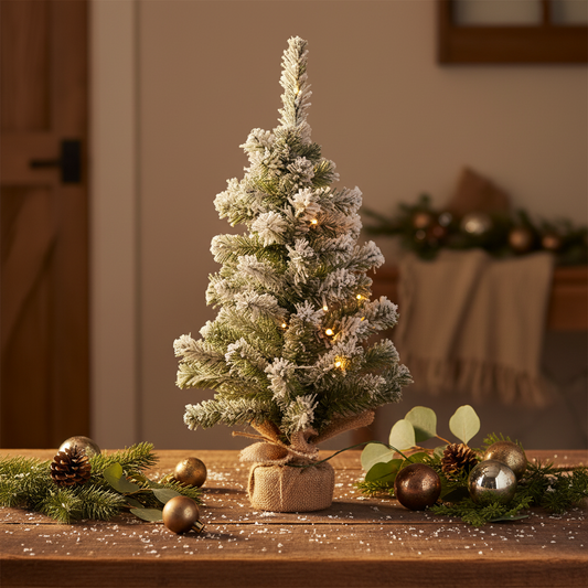 Snowy Imperial Pre-Lit Mini Christmas Tree in Hessian Bag 45cm
