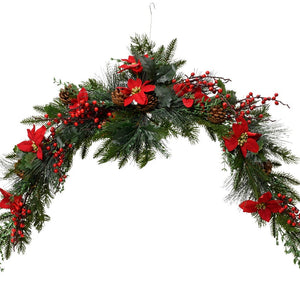 Red Poinsettia Christmas Garland with Pinecones and Berries
