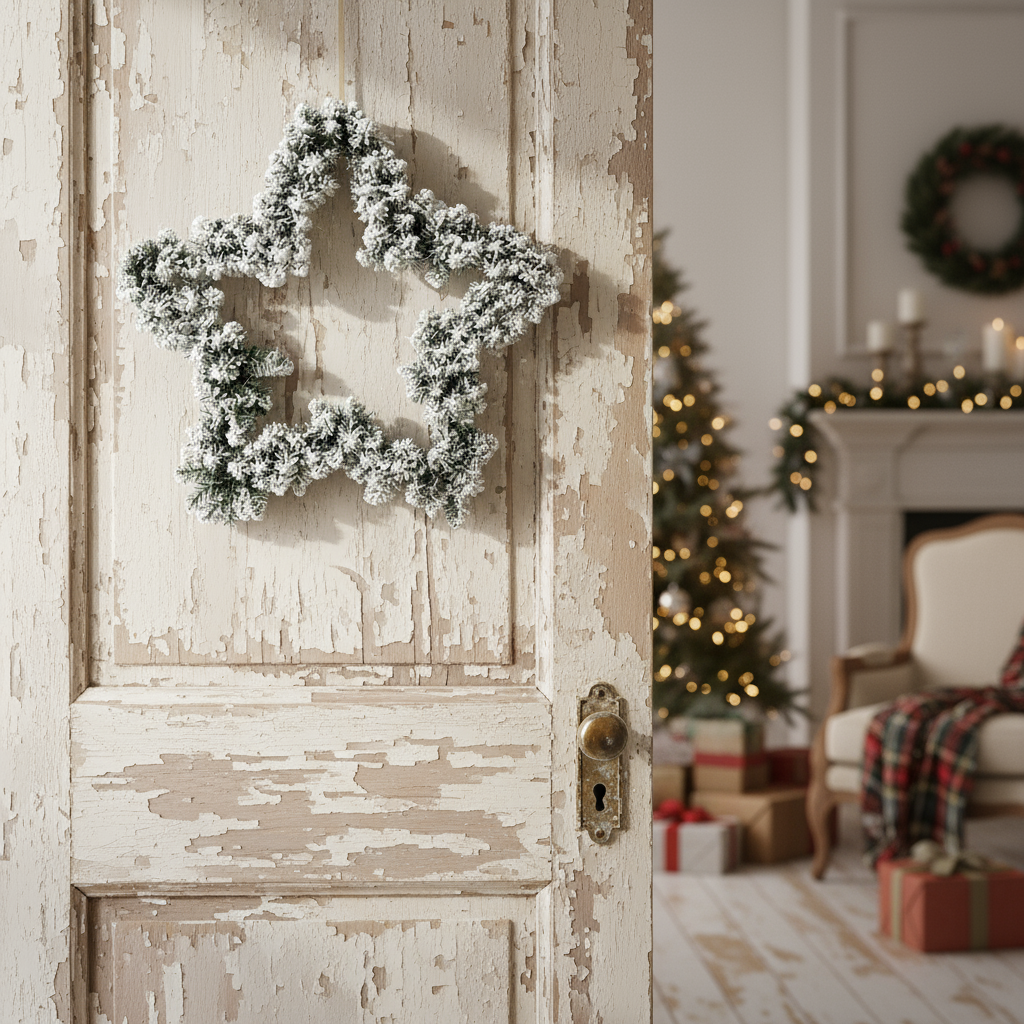 Snowy Star Shape Christmas Wreath 60cm